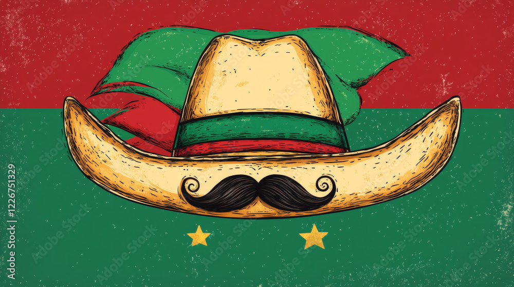 Viva Mexico, sombrero with mustaches, vector Mexican holiday symbolic ...