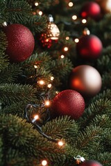 Poster - A close-up view of a decorated Christmas tree with colorful ornaments