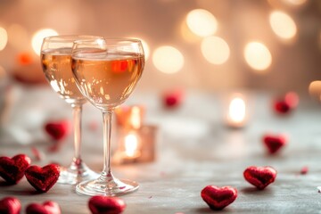 Poster - A pair of wine glasses placed on a table, ideal for use in restaurant or home decor images