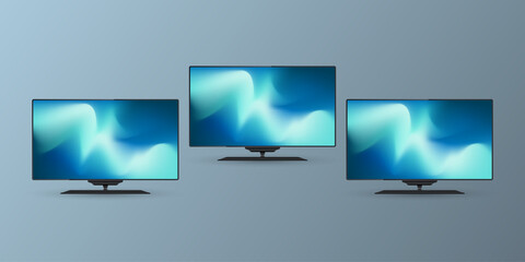 Aufkleber - Set of three vector LED TV Screen Mockup with gradient blue screens. Three technology LED TV Screens Mockup in 3Ds. editable LED vector, illustration design.
