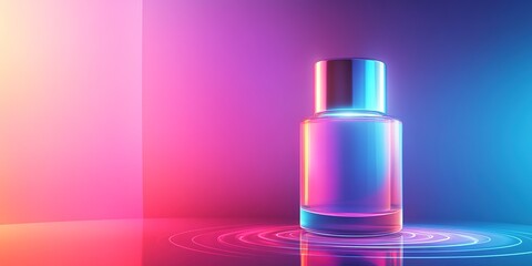 Poster - Illuminated neon bottle on vibrant background, futuristic concep