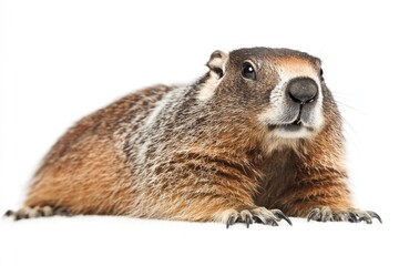 Wall Mural - A groundhog resting on a white surface