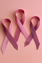 Canvas Print - Three pink ribbons lying on a pink background