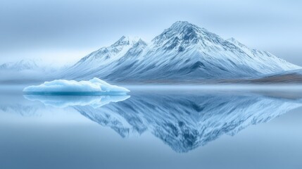 Poster - Glacial lake reflection, snowy mountains, calm, winter