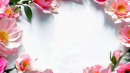 Aufkleber - A white background with pink flowers. The flowers are pink and are arranged in a circle