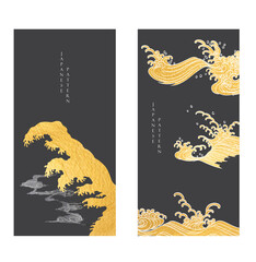 Wall Mural - hand drawn wave gold and black texture vector elements collection. chinese cloud decorations in vint