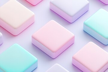 Poster - Cubes in various pastel shades overlap in a dynamic arrangement, showcasing a blend of colors that evoke a sense of tranquility and sophistication