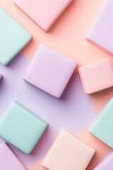 Poster - Soft pastel-colored shapes create a harmonious arrangement, blending shades of pink, purple, and mint green on a subtle gradient background, inviting a calming atmosphere