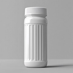 Poster - White plastic bottle with ribbed design on a gray background for product mockup or packaging
