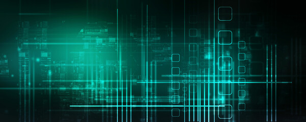 Poster - 2d illustration abstract futuristic electronic circuit technology background
