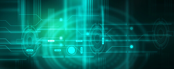 Fototapete - 2d illustration Abstract futuristic electronic circuit technology background