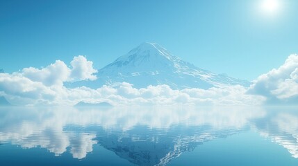 Wall Mural - Snowy mountain peak reflected in tranquil water under blue sky.