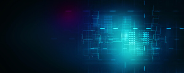 Poster - 2d illustration abstract futuristic electronic circuit technology background