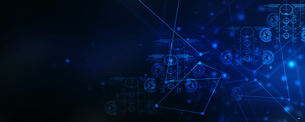 Poster - 2d illustration abstract futuristic electronic circuit technology background