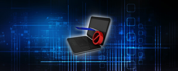 Poster - 3d rendering  credit or debit card with laptop
