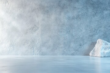 Poster - Illuminated frosted smooth concrete surface in a serene environment, highlighting the subtle textures and colors of the material under natural light, creating a calm atmosphere