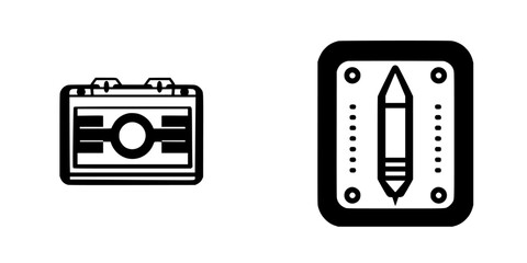 Poster - Artistic symbols of creativity displayed side by side in a minimalistic black and white design