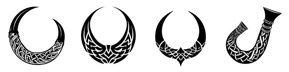 Aufkleber - Unique collection of intricately designed horns showcasing tribal patterns and cultural significance
