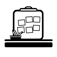 Poster - creative workspace with organization board and utensils for brainstorming and project planning