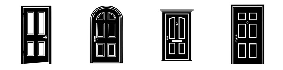 Poster - Decorative doors showcasing various styles in a minimalist illustration for design inspiration