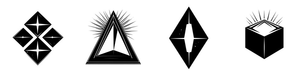 Poster - Unique geometric shapes with varied designs showcasing bold patterns and symmetry against a contrasting background