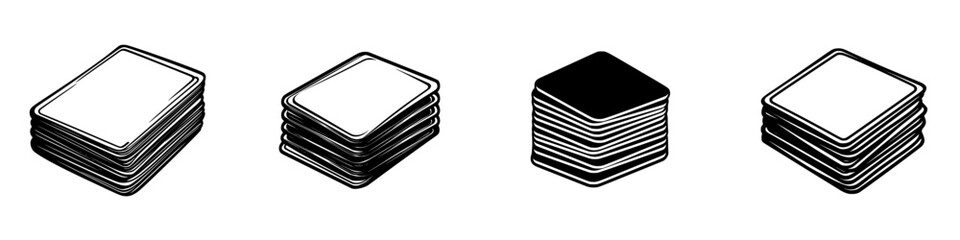 Poster - Stacked cards in various orientations on a white background showcasing design variations and shapes