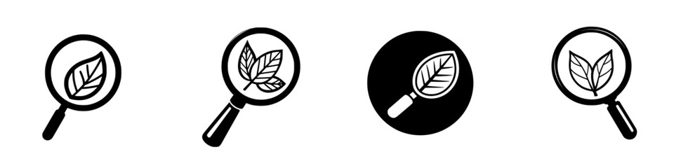 Poster - Illustrative collection of magnifying glasses focused on leaves showcasing details of nature in a creative design style
