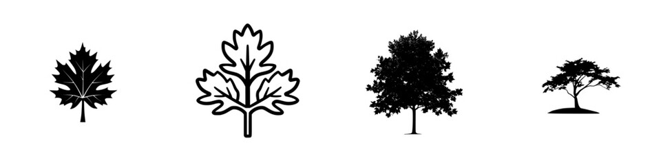Poster - Different types of trees illustrated in black silhouettes representing nature and biodiversity