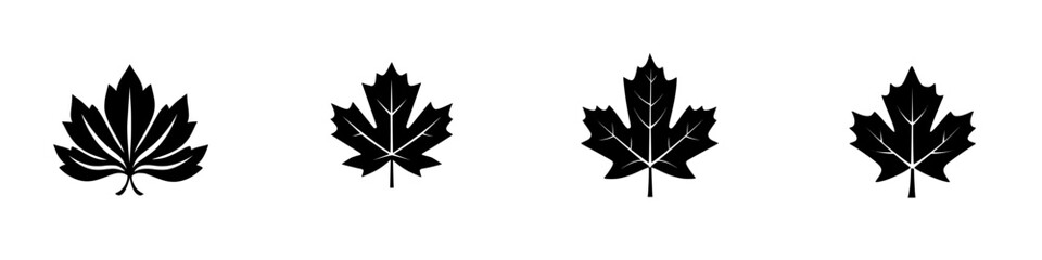 Poster - Different variations of leaf silhouettes arranged in a horizontal line on a plain background