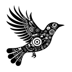 Poster - Colorful mechanical bird illustration showcasing intricate gears and wings in a whimsical design