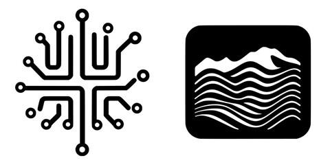 Poster - Modern technology symbols representing data flow and natural elements at a design conference