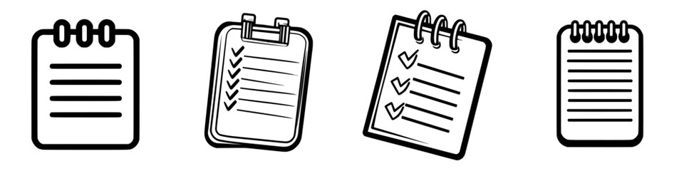 Poster - Collection of various notepads and checklists used for organizing tasks and notes at a workspace