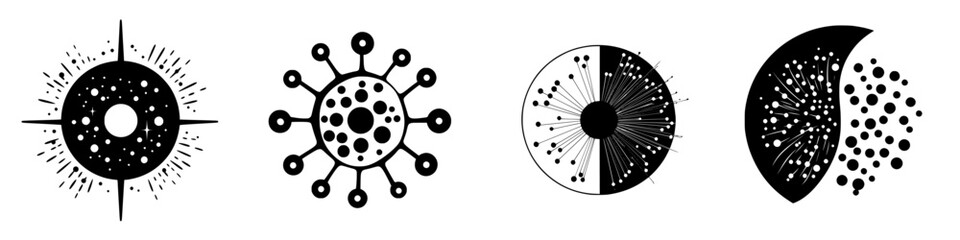 Poster - Abstract black and white designs representing micro-organisms with intricate patterns in various shapes and sizes