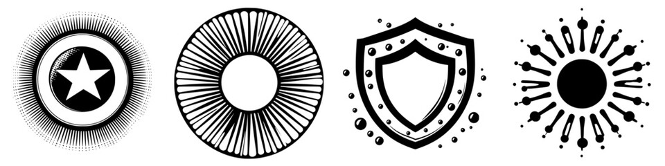 Poster - Decorative black and white graphic designs featuring star and sun motifs in various patterns
