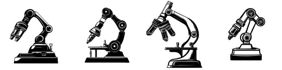 Poster - Collection of robotic arms and microscopes showcasing technological advancement and innovation in science laboratories