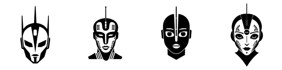 Poster - Unique digital art showcasing four futuristic humanoid characters with distinct features and styles