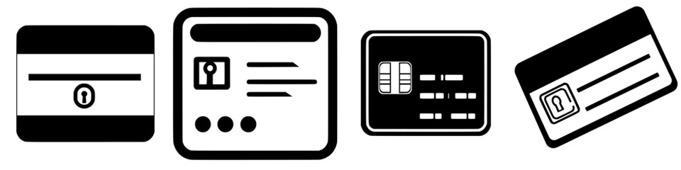 Poster - minimalist black and white icons representing various types of identification and payment cards desi