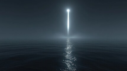 Poster - Light beam ocean fog night hope concept