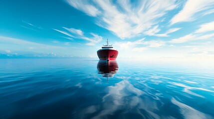 Wall Mural - serene red ship on calm blue waters