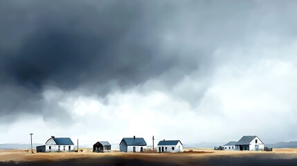 Poster - Serene Rural Landscape with Dramatic Cloudy Sky