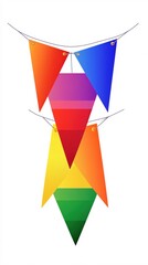 Poster - Colorful Triangle Banners Hanging on String Bright Festive Decoration Isolated on White Background