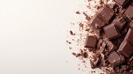 Poster - Dark chocolate pieces and crumbs on a light surface creating a delicious and tempting view
