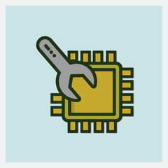Poster - Wrench tightening the CPU icon on light blue background, technology and repair concept