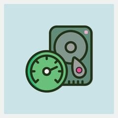 Poster - Hard disk drive with speed indicator icon symbolizing data processing and storage performance