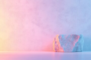Poster - Soft pastel colors blend against a minimalist concrete backdrop, featuring a solitary stone positioned elegantly, creating a serene and calming atmosphere