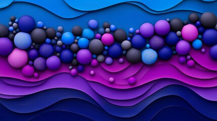 Poster - blue and purple background with many small balls of different colors. the balls are scattered all ov