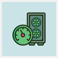 Poster - Stylized Icon of a Computer Tower with Internal Fans and a Circular Gauge Design