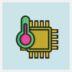 Poster - Stylized CPU icon with integrated thermometer representing processor temperature control feature