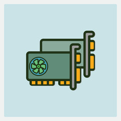 Poster - Illustration of two graphic processing unit icons with green cooling fans for digital devices