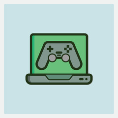 Poster - Laptop with a gamepad symbol on the screen icon representing video gaming or entertainment technology